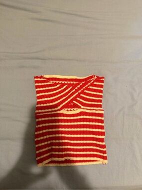 Red and Cream Striped Ribbed Knit Tank